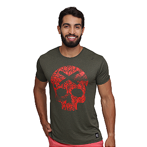 Camiseta Mas. Caveira - Verde / Vermelho