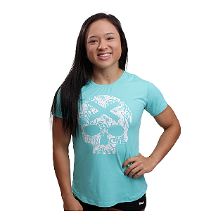 Camiseta fem. Caveira - Ciano