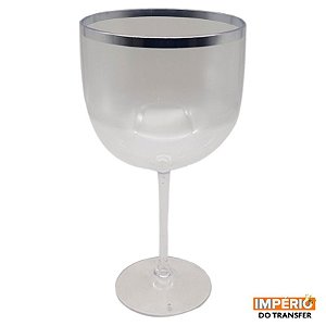 Taça gin cristal com borda prata