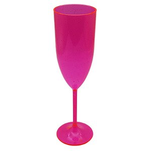 Taça champanhe acrílica rosa com glitter