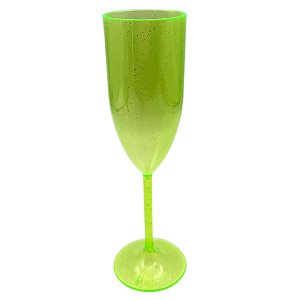 Taça champanhe acrílica verde com glitter