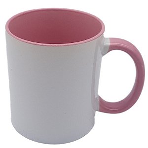 Caneca importada rosa alça e Interior (Porcelana 325ml P/ Sublimação)