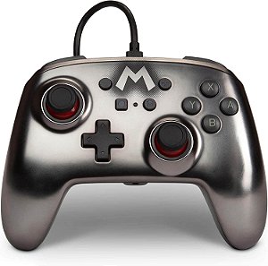 Controle Power-A Mario Silver Metallic P/ Nintendo Switch e PC