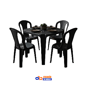 Jogo de Cadeira Inovar (4 Cadeira Sauipe + 1 Mesa) Preto - TopMil