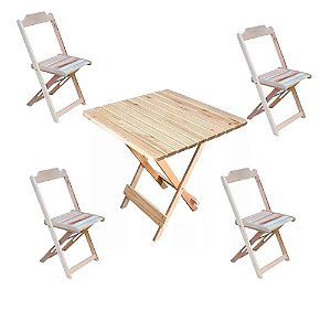JOGO DE MADEIRA CRUA (1 MESA QUADRADA + 4 CADEIRAS)