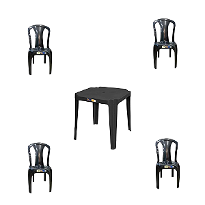 Jogo solplast Preto (1 Mesa + 4 cadeiras)