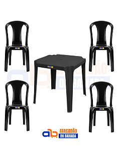 Jogo solplast Preto (1 Mesa + 4 cadeiras)
