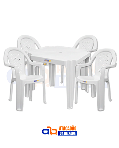 Jogo de Poltronas Solplast. (1 mesa e 4 Poltronas) Branco