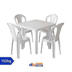 Jogo de 1 Mesa Desmontável 80x80cm com 4 cadeiras Pratagi Brancas Solplast