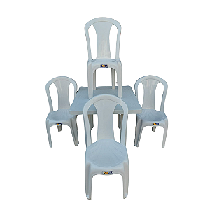 Jogo de 1 mesa desmontável 80x80 com 4 cadeiras brancas solplast