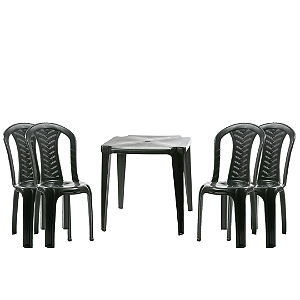 Jogo de plástico (MESA PLASTEX) + 4 (CADEIRA CAMBOINHA) PRETO