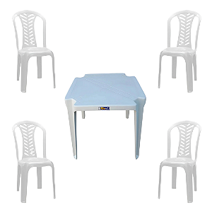 JOGO MESA E CADEIRA PLÁSTICA (4 CADEIRAS CAMBOINHA + 1 MESA CORURIPE)
