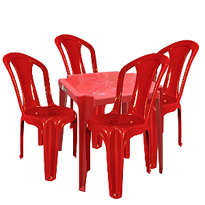 JOGO 1 MESA CORURIPE + 4 CADEIRAS PRATAGI COLORIDAS SOLPLAST