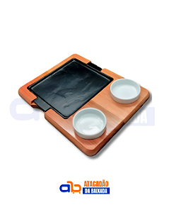 Tábua para Churrasco com 2 Cumbucas 32X26X4cm