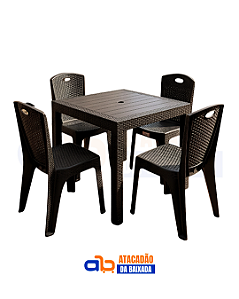 Jogo Mesa e Cadeiras Rattan - Marrom