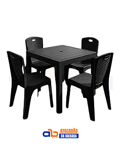 Jogo de Mesa e Cadeiras Rattan Preta