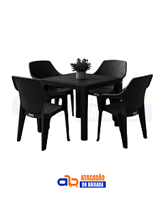 Jogo de Mesa e Poltronas Rattan - Preta
