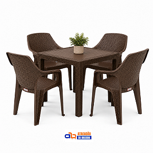 Jogo de Mesa e Poltronas Rattan - Marrom