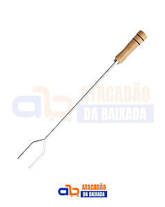Garfo Niquelado para Churrasco Cabo de Madeira 55cm