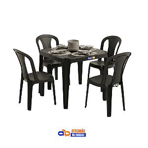 Jogo de Cadeiras Sauípe e Mesa Coruripe 70x70cm - Preto