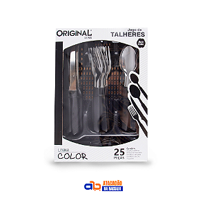 Jogo de Talheres 25 Peças Aço Inox Preto com Suporte - Original Line Color