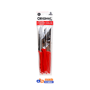 Jogo de Facas de Churrasco Inox c/6 Peças Vermelhas - Linha Color Original Lines