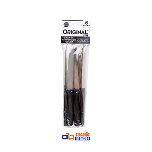 Jogo de Facas de Churrasco Inox c/6 Peças Pretas - Linha Color Original Lines