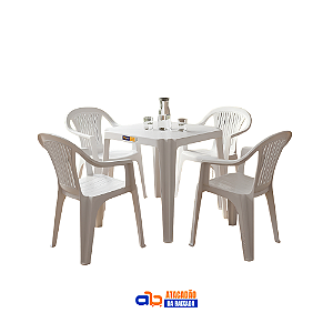 Jogo Poltronas Paraty Belfix 182kg e Mesa Coruripe 70x70cm Branca Solplast