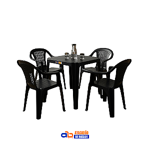 Jogo Poltronas Paraty 182kg Belfix e Mesa Coruripe 70x70cm Preta Solplast