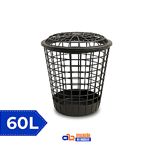 Cesto Redondo Telado 60L c/Tampa Preto - Plastilar