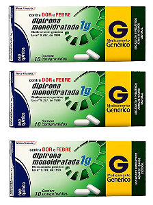 Kit 3 caixas Dipirona Sódica 1g Genérico 10 Comprimidos