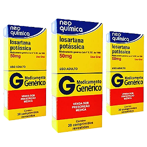 Kit 3 caixas Losartana Potássica 50mg Genérico com 30 Comprimidos