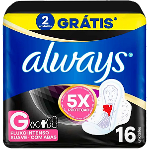 Absorvente Always Noturno Suave Tamanho G com Abas 16 Unidades