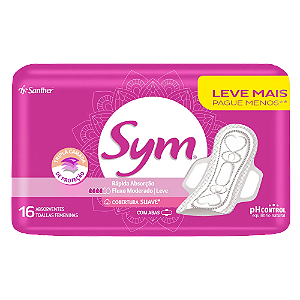 Absorvente Sym Cobertura Suave com Abas 16 Unidades