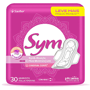Absorvente Sym Cobertura Suave com Abas 30 Unidades