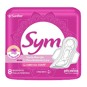 Absorvente Sym Cobertura Suave com Abas 8 Unidades