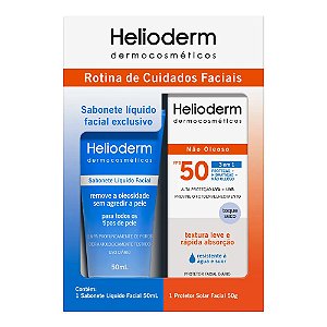 Kit Sabonete Líquido Facial Helioderm 50ml e Protetor Solar Facial Helioderm FPS 50 50g