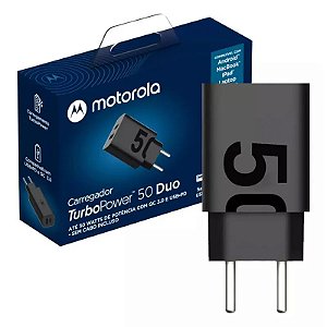 Carregador De Parede Motorola Original Turbo Power Duplo 50w Cabo Usb-C