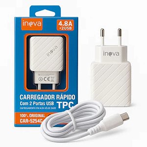 Carregador Tipo C Turbo Inova CAR-5254C 4.8A 2 Entrada Usb Celular