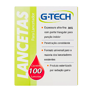 Lanceta para Lancetador G Tech 30G com 100 unids