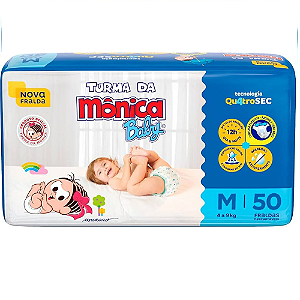 Fralda Turma da Mônica Baby Mega Tamanho M 50 Unidades