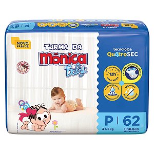 Fralda Turma da Mônica Baby Mega Tamanho P 62 Unidades