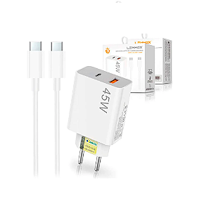 Carregador de Celular Turbo 45W PD USB com Cabo Type-C 1M LEHMOX – LE-405 A+C