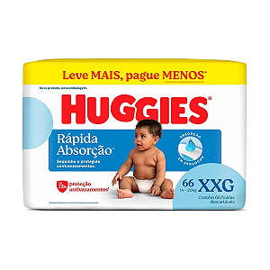 Fralda Huggies Rápida Absorção Tamanho XXG Pacote Hiper 66 Unidades Descartáveis