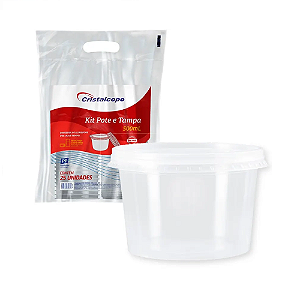 Potes Descartáveis Redondo com Tampa 500ml, Cristalcopo, Freezer e Microondas, Transparente, 25 unidades