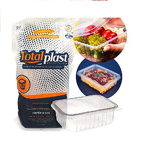Potes Descartáveis Retangular com Tampa 250ml Totalplast 24 unidades