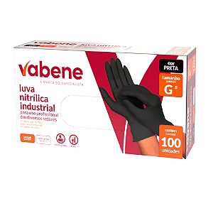 Luva Nitrílica Preta Vabene Tamanho G 100 Unidades