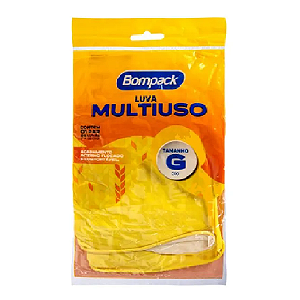 Luva Borracha Multiuso Bompack Amarela G 1 Par