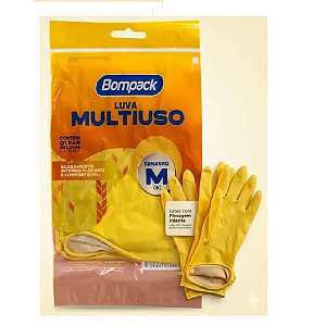 Luva Borracha Multiuso Bompack Amarela M 1 Par