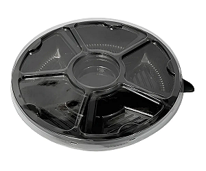 Petisqueira Plástica Descartável com Tampa 6 Divisões Preta Galvanotek G550 1 conjunto